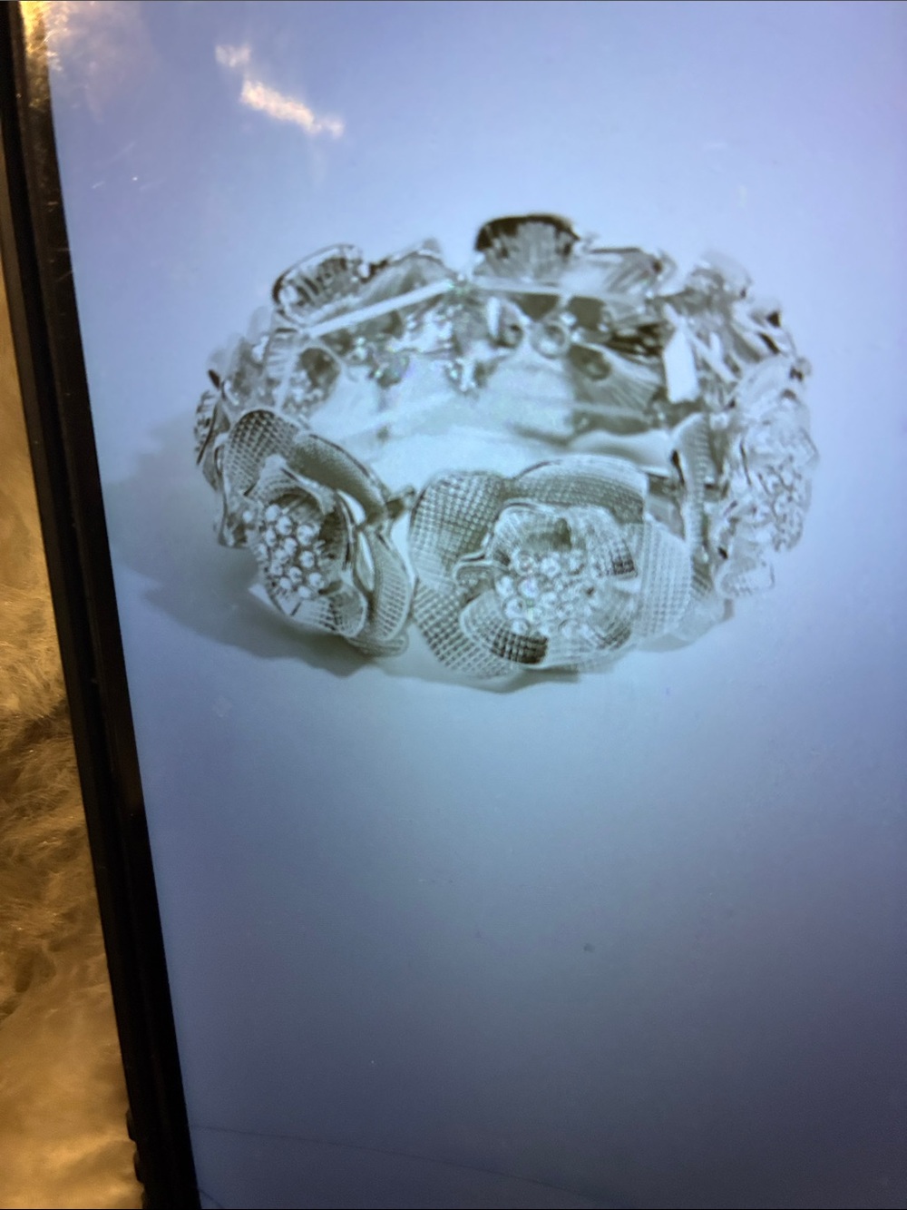 Floral Crystal Stretch Bracelet in Silver